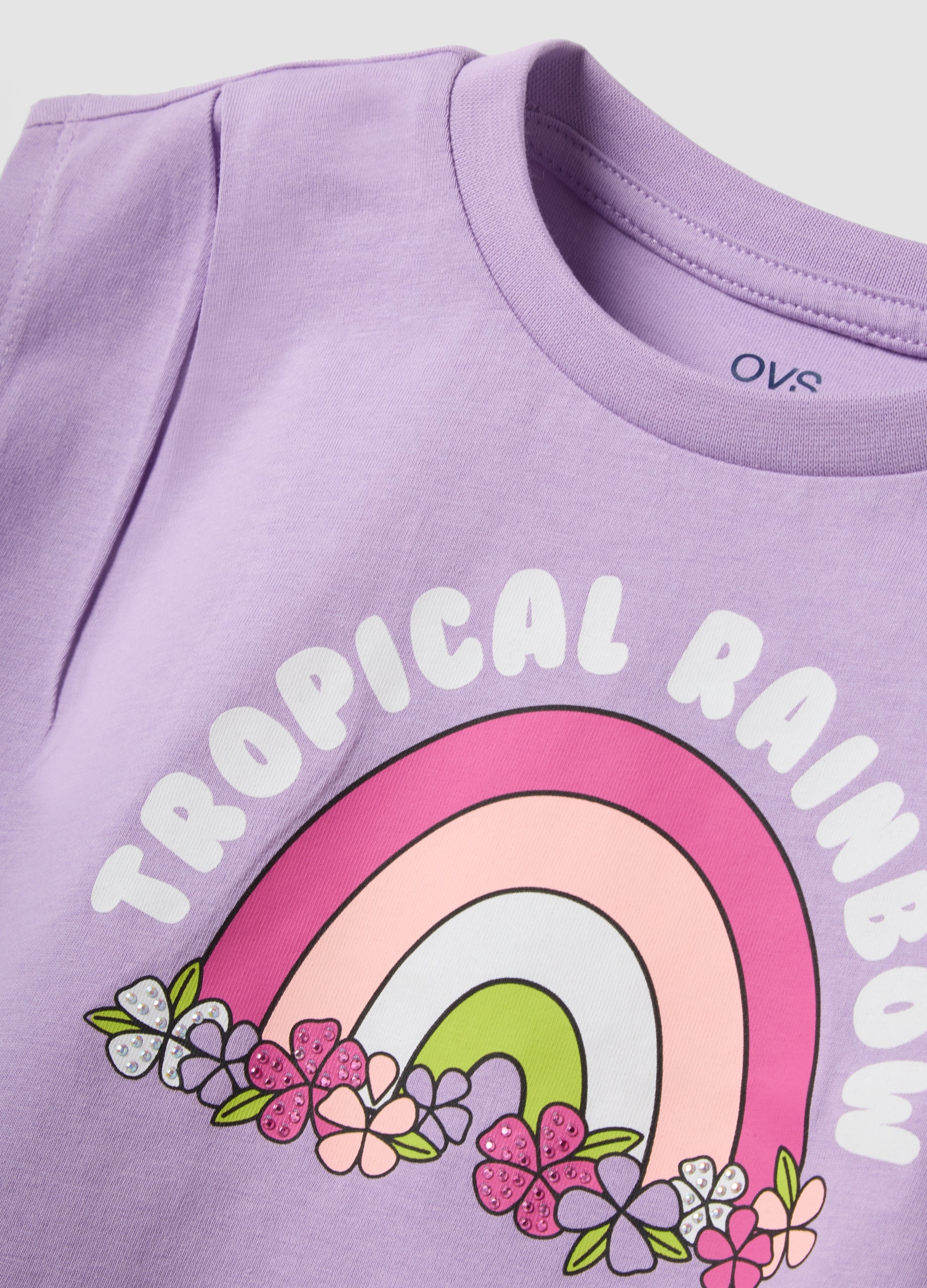 OVS Purple Cotton Tank Top With Rainbow Print