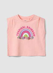 OVS Pink Pure Cotton Vest Top With Rainbow Print