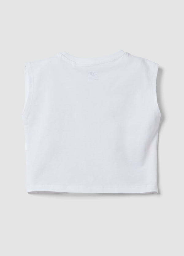 OVS White Pure Cotton Tank Top With Tropical Print
