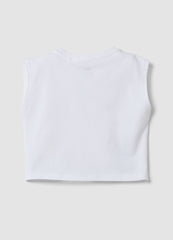 OVS White Pure Cotton Tank Top With Tropical Print