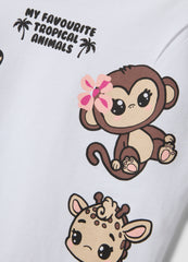 OVS White Pure Cotton Tank Top With Tropical Print