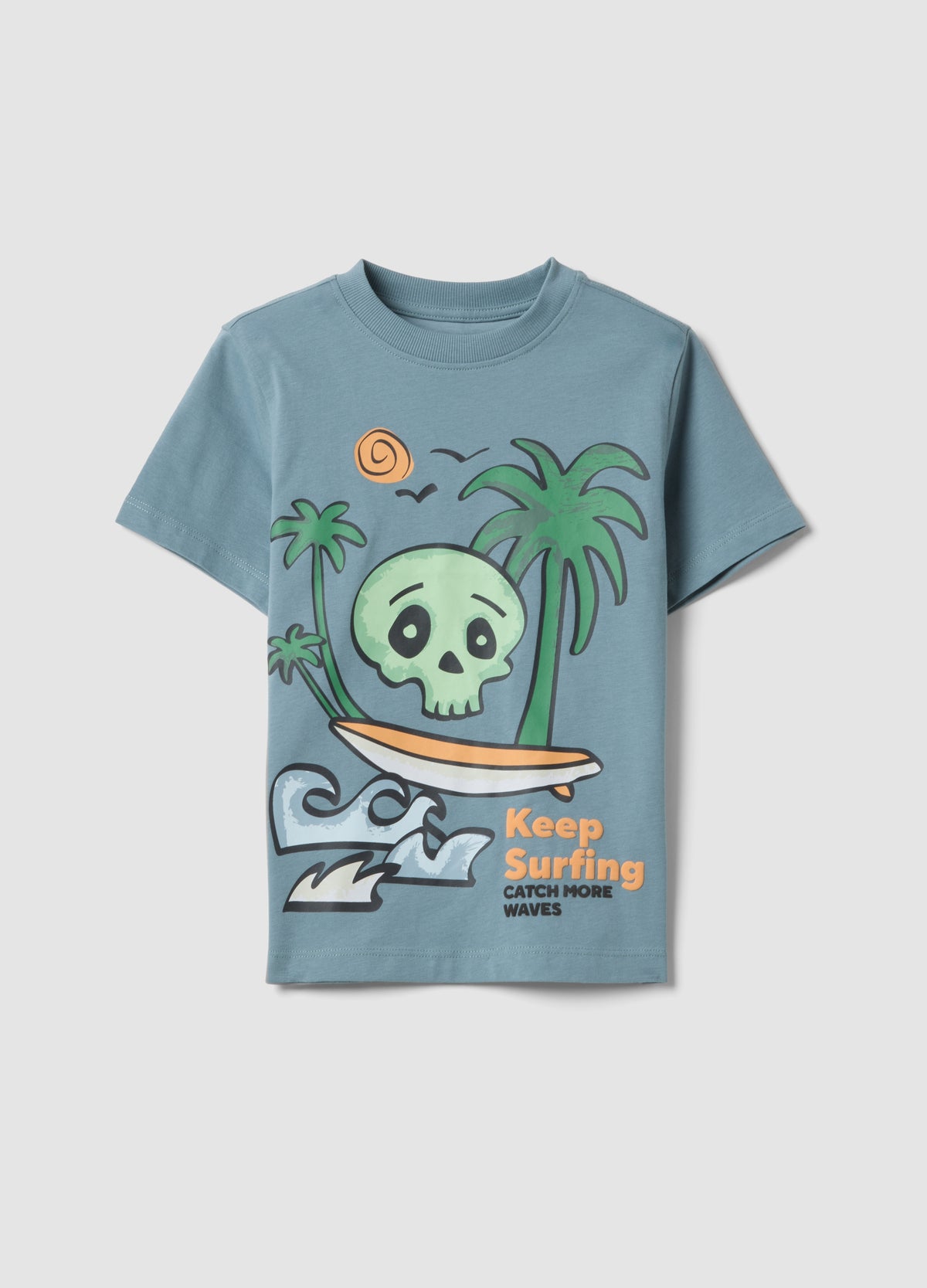 OVS Blue Pure Cotton Boys’ T-Shirt With Surf Print, Regular Fit