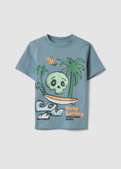 OVS Blue Pure Cotton Boys’ T-Shirt With Surf Print, Regular Fit