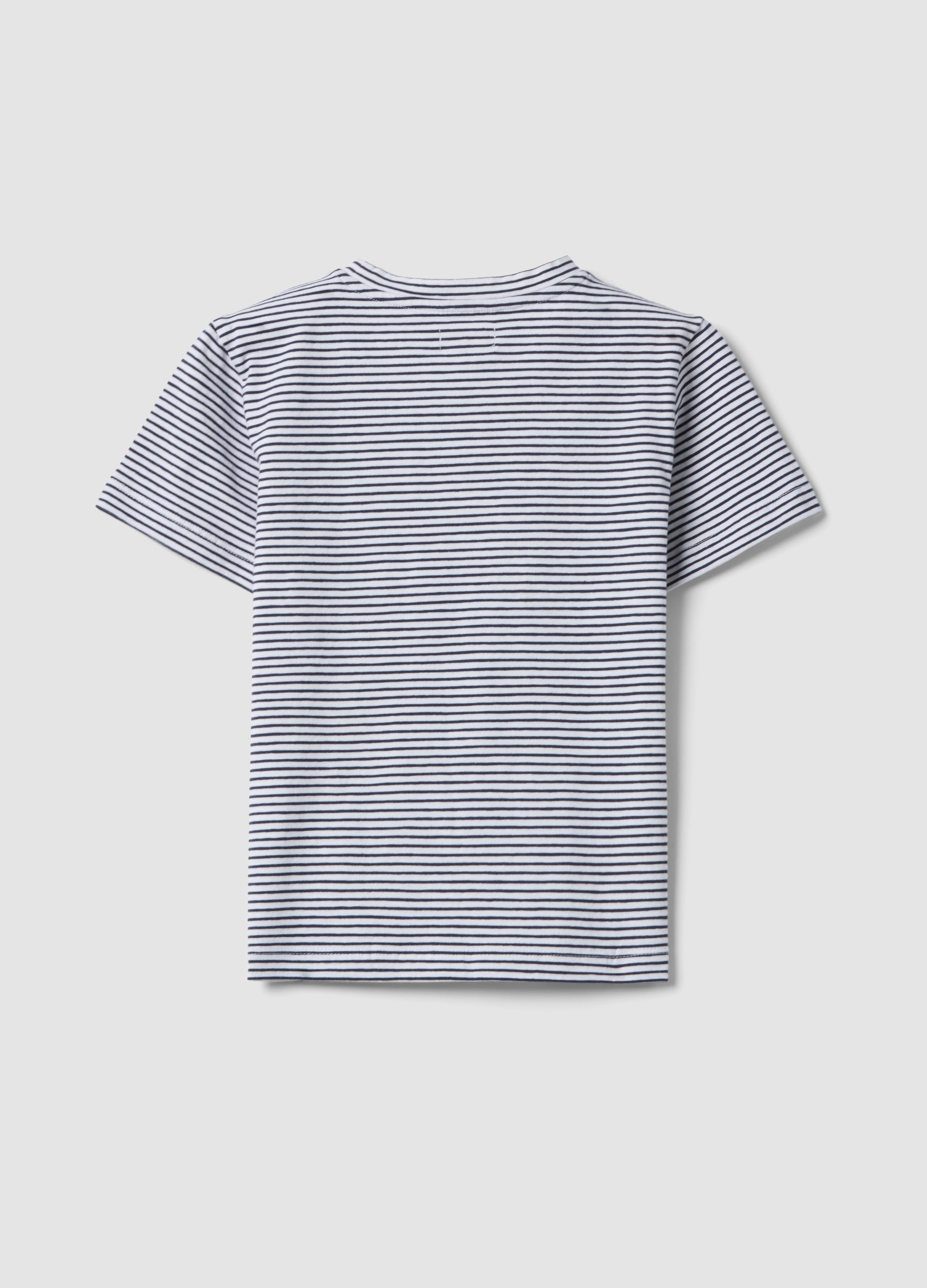 OVS Blue Striped Stretch Cotton T-Shirt
