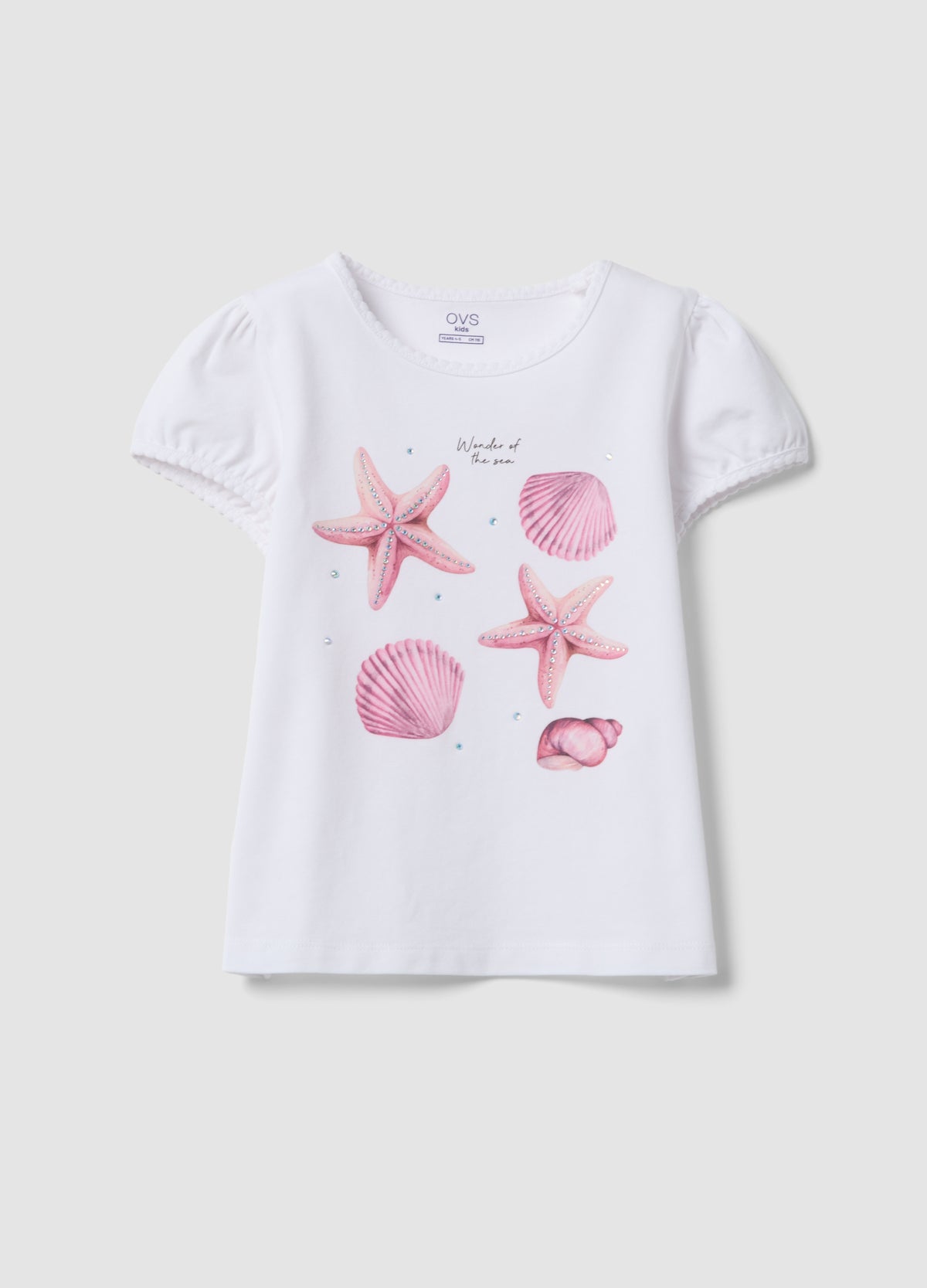 OVS White Stretch Cotton T-Shirt With Seaside Print
