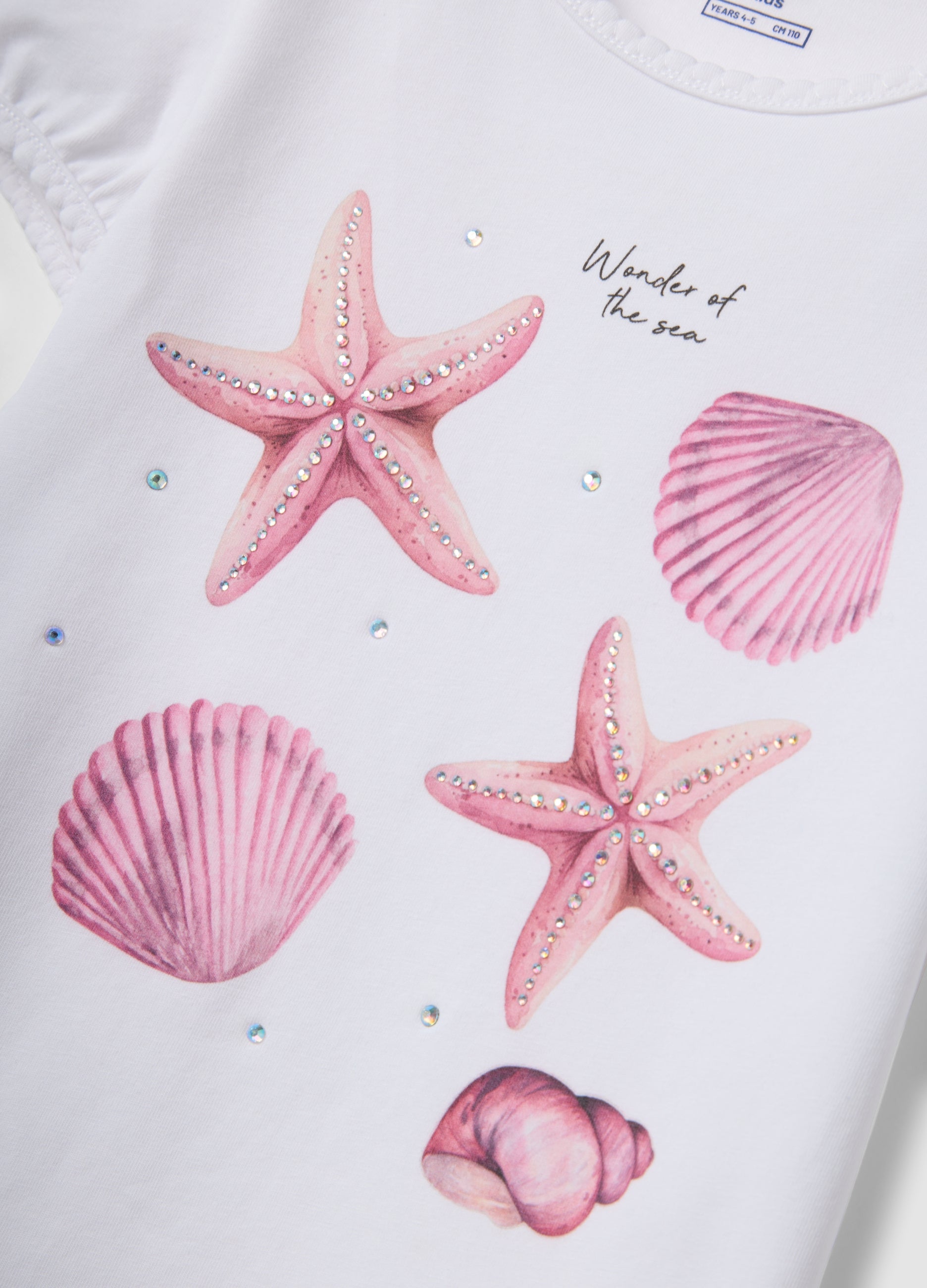 OVS White Stretch Cotton T-Shirt With Seaside Print