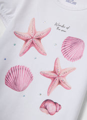OVS White Stretch Cotton T-Shirt With Seaside Print