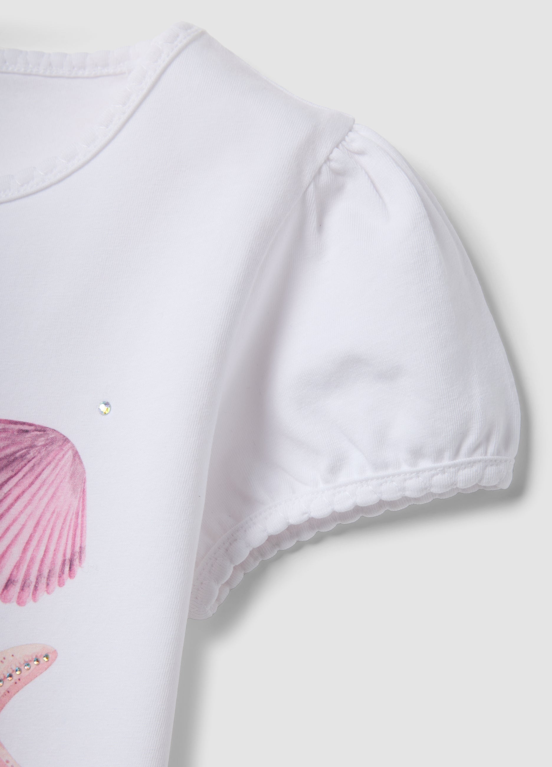 OVS White Stretch Cotton T-Shirt With Seaside Print