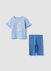 OVS Light Blue Pure Cotton Set With T-Shirt And Leggings For Girls, Regular Fit