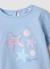 OVS Light Blue Pure Cotton Set With T-Shirt And Leggings For Girls, Regular Fit