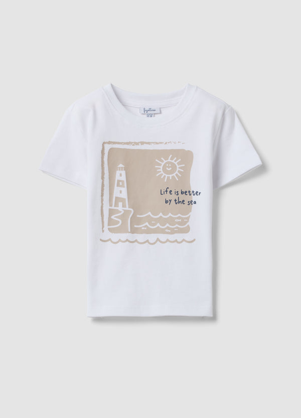 OVS White Organic Cotton Short-Sleeve Printed T-Shirt
