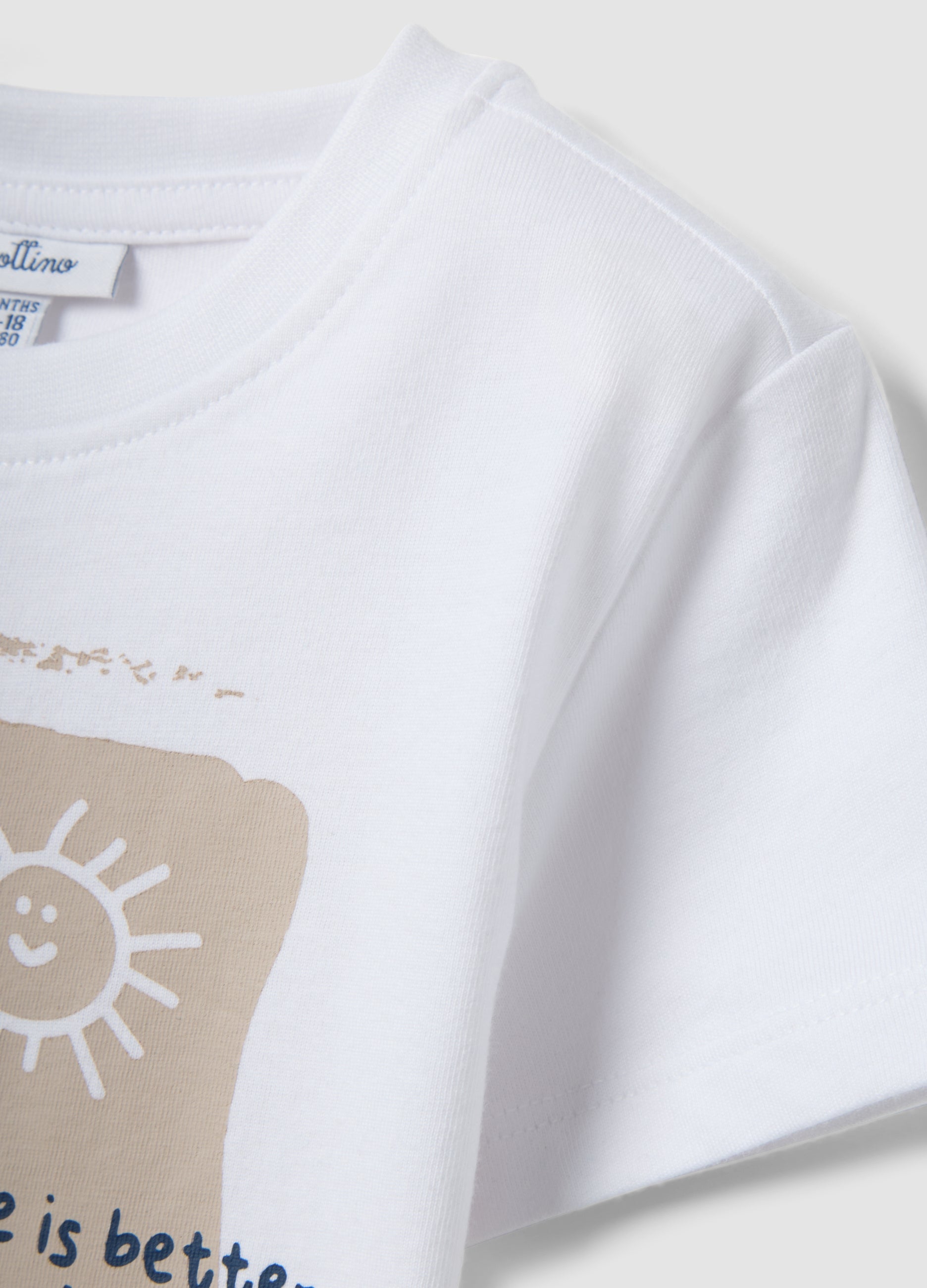OVS White Organic Cotton Short-Sleeve Printed T-Shirt