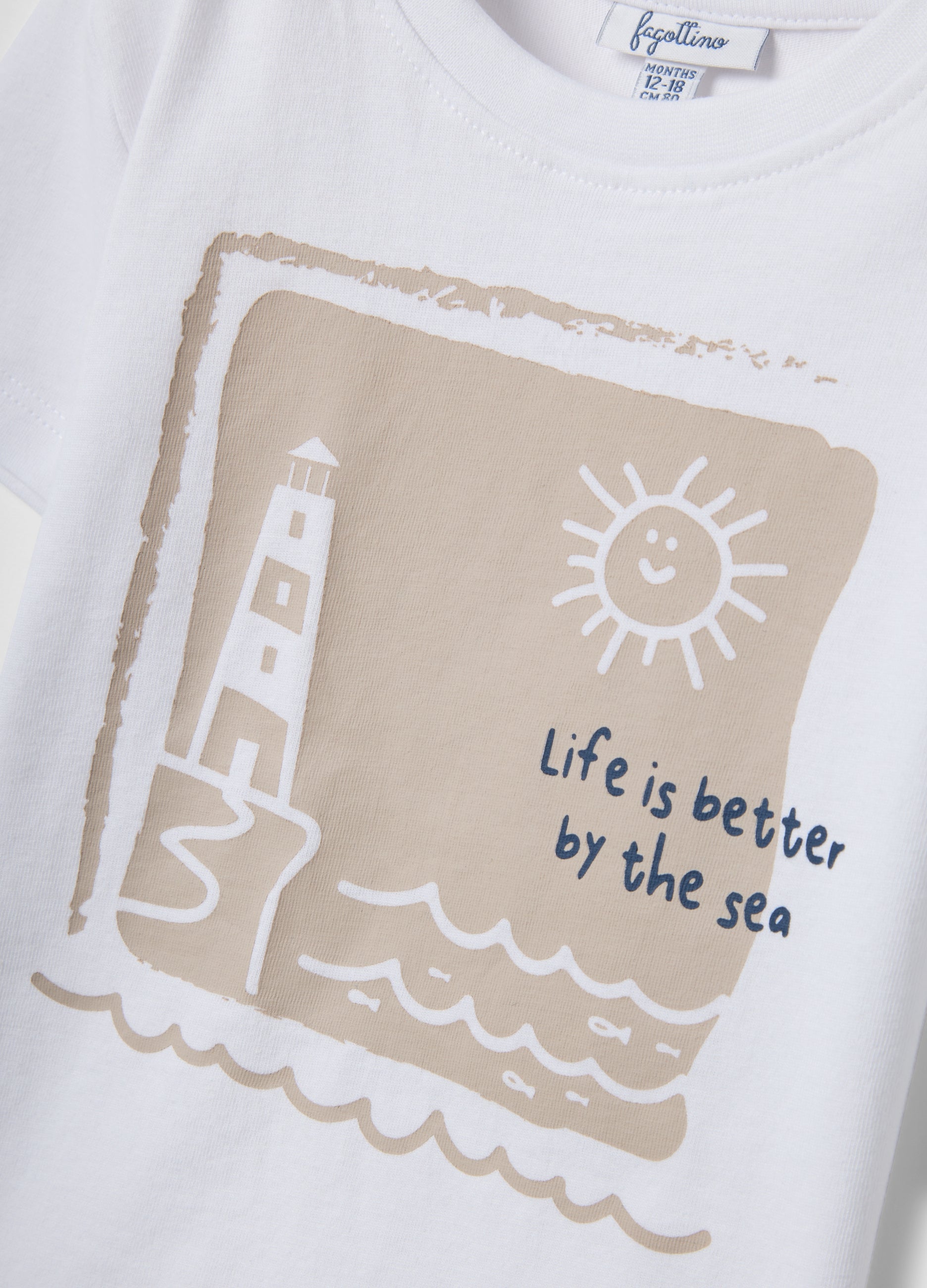 OVS White Organic Cotton Short-Sleeve Printed T-Shirt