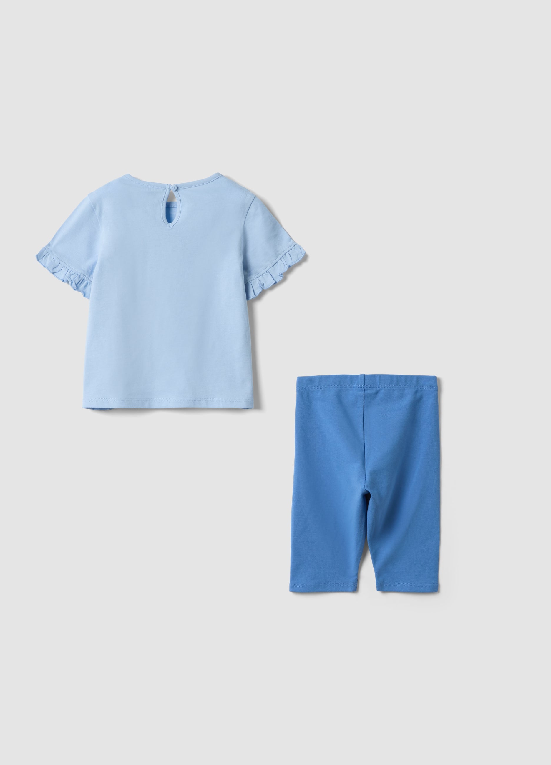 OVS Light Blue Pure Cotton Set With T-Shirt And Leggings For Girls, Regular Fit