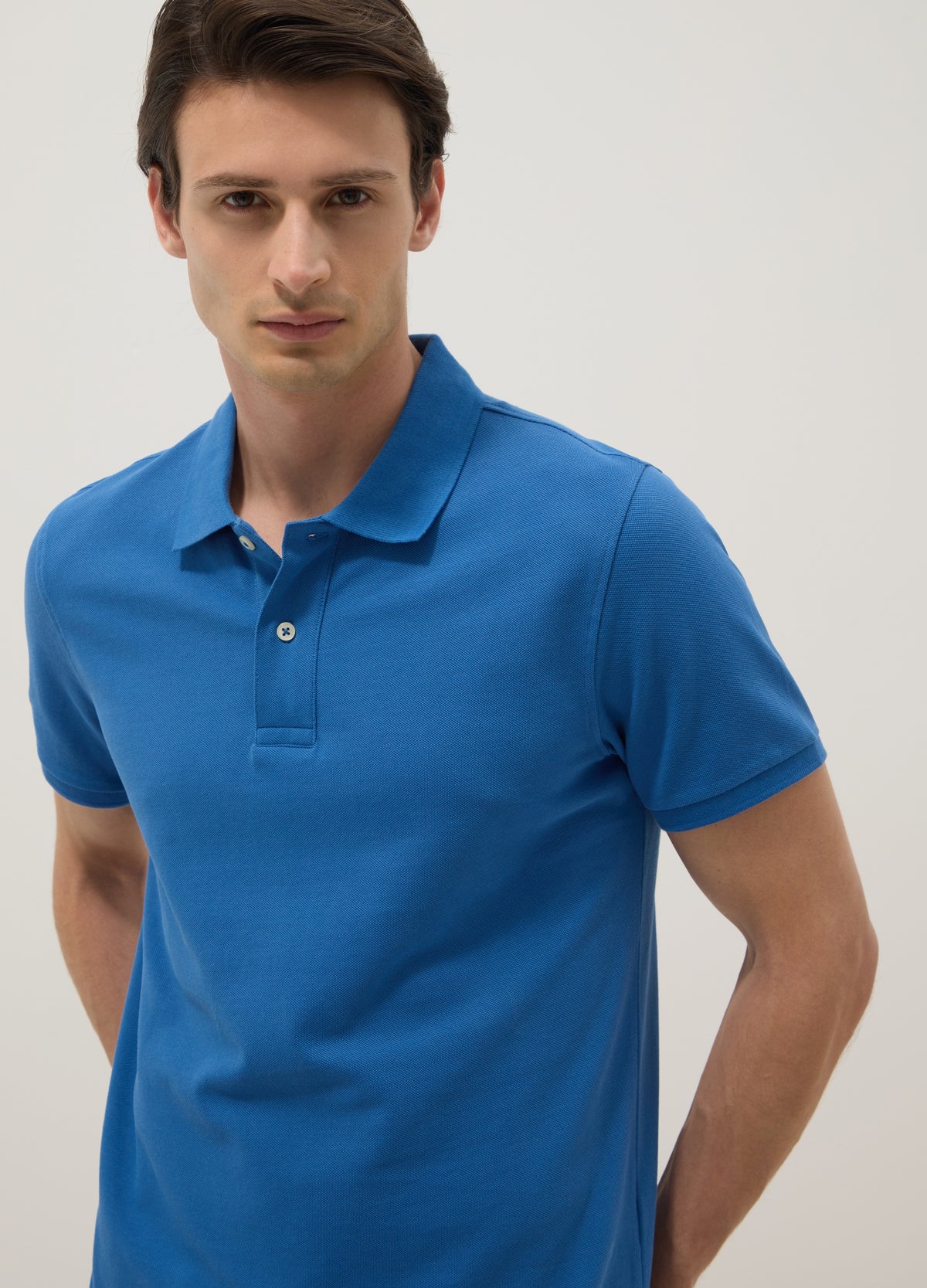 OVS Navy Blue Organic Cotton Regular-Fit Short-Sleeve Polo
