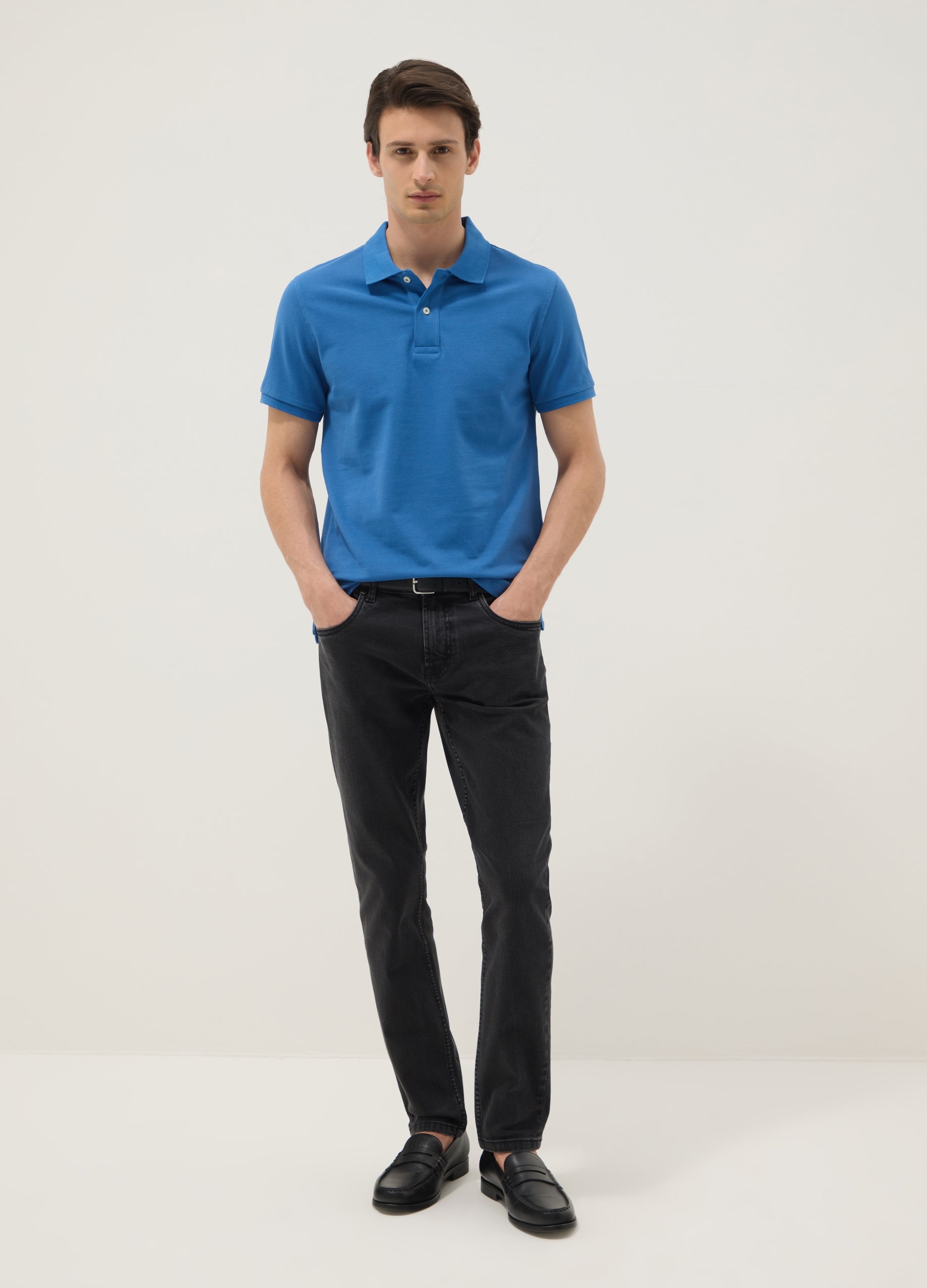 OVS Navy Blue Organic Cotton Regular-Fit Short-Sleeve Polo