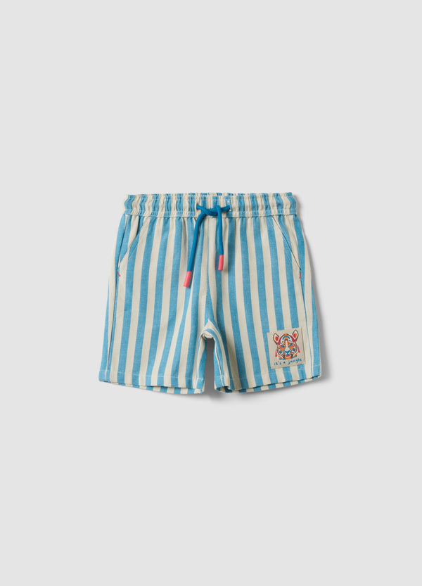 OVS Blue Striped Pure Cotton Straight-Fit Shorts For Baby Boys