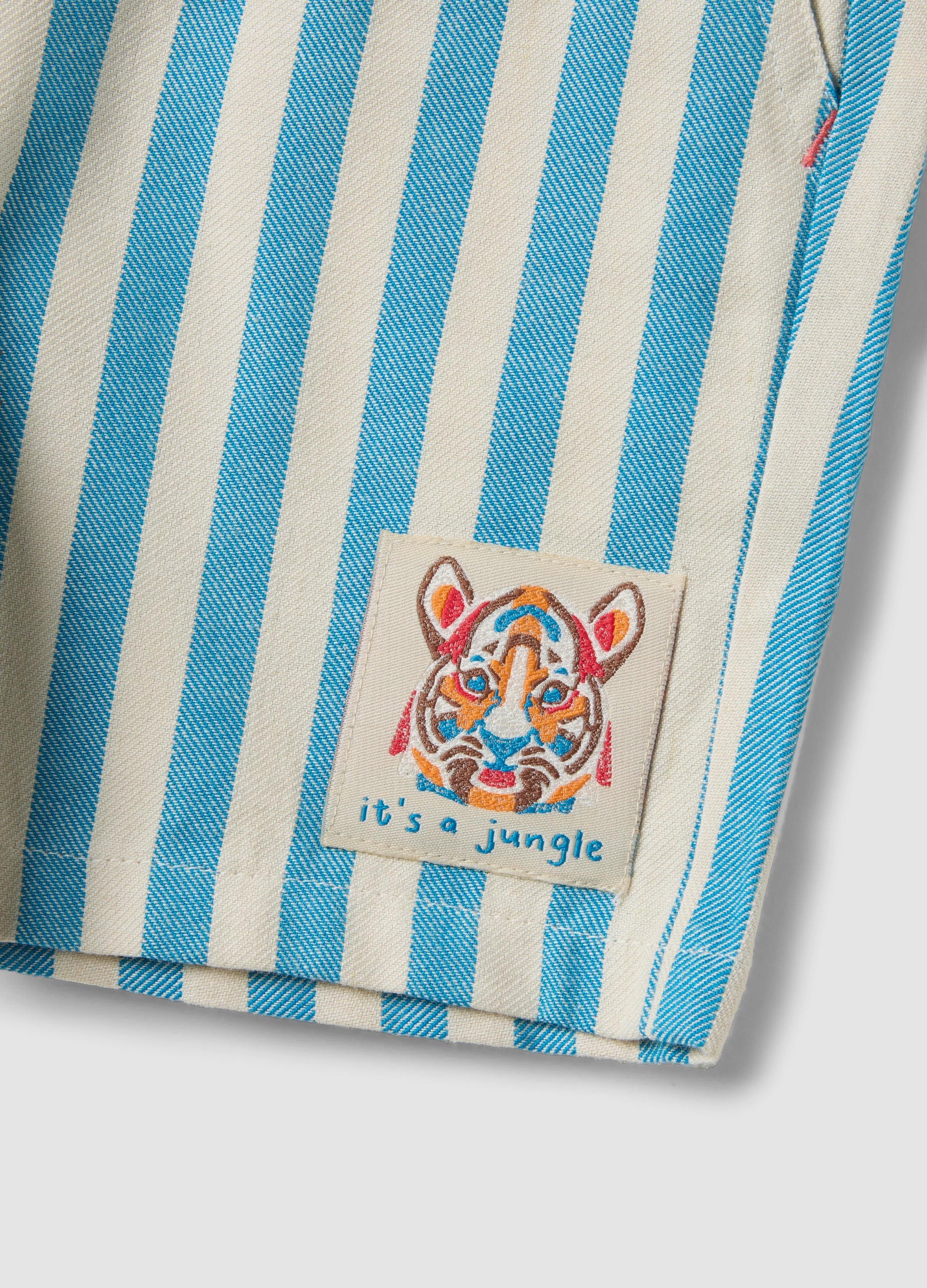 OVS Blue Striped Pure Cotton Straight-Fit Shorts For Baby Boys