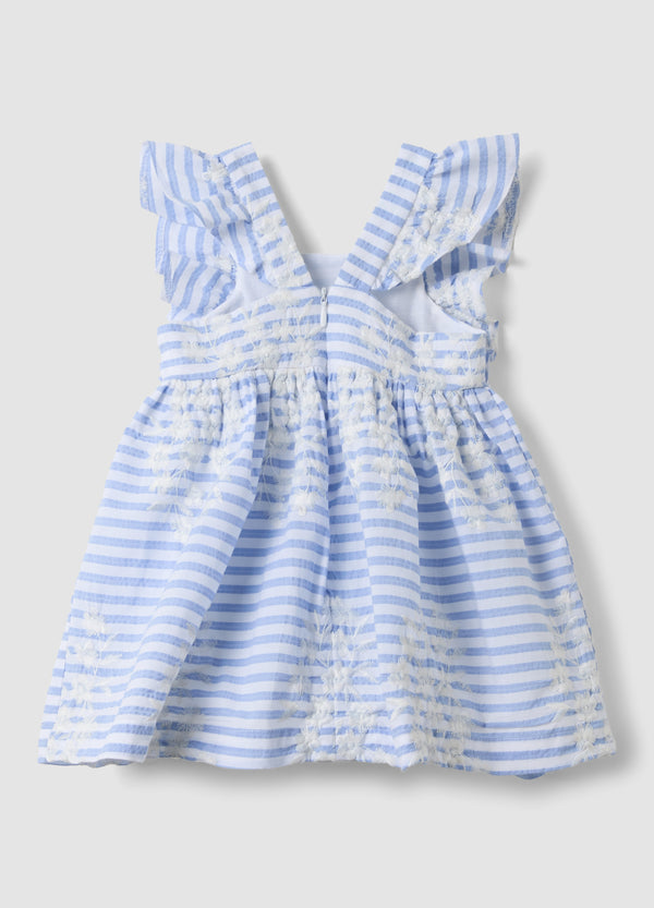 OVS Multicoloured Striped Pure Cotton Dress With Ruffles For Baby Girls, Wide Fit