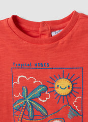 OVS Red Short-Sleeve Pure Cotton Oversized Fit T-Shirt For Baby Boy
