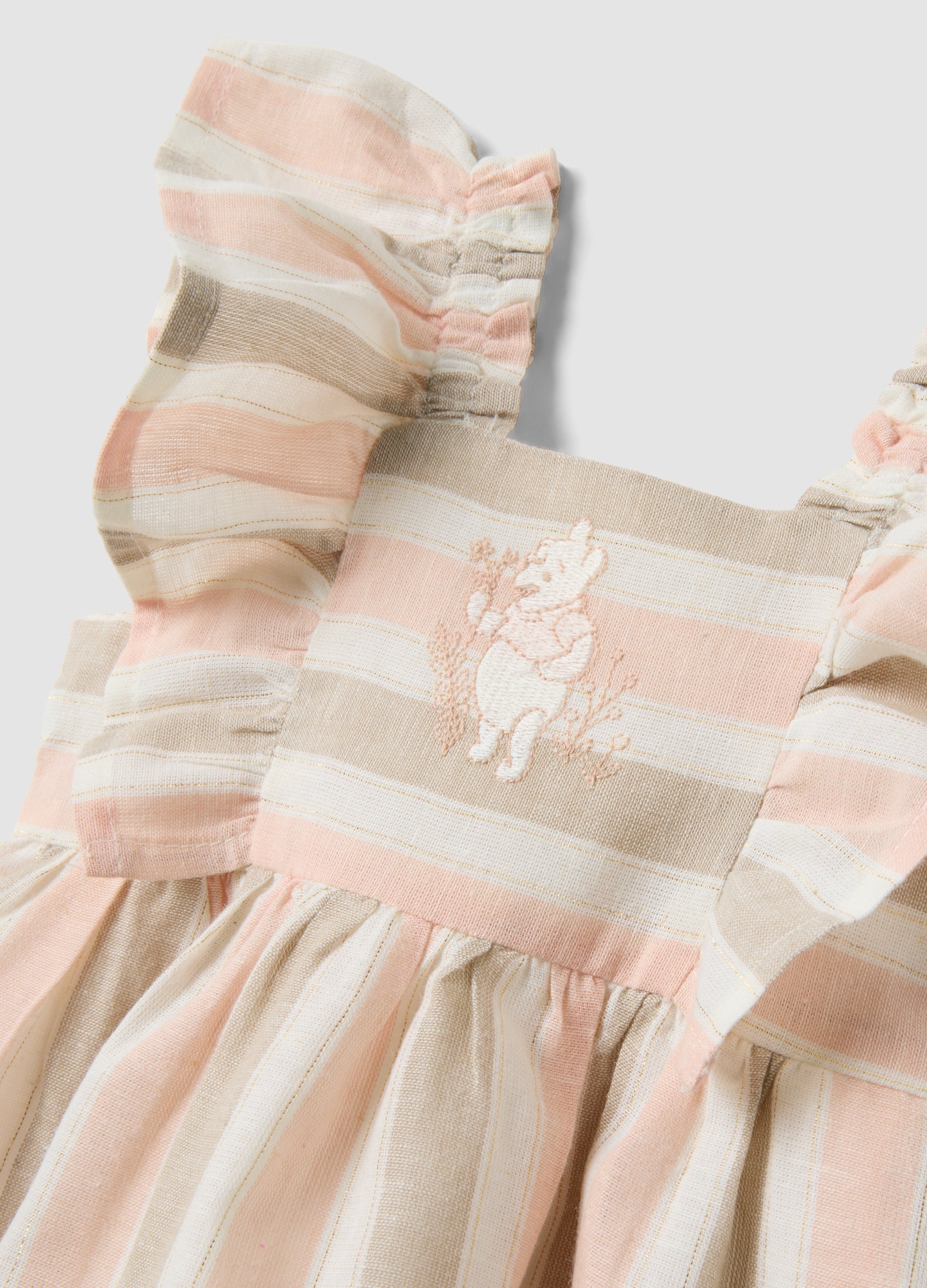 OVS Pink Striped Cotton And Linen-Blend Dress With Ruffles
