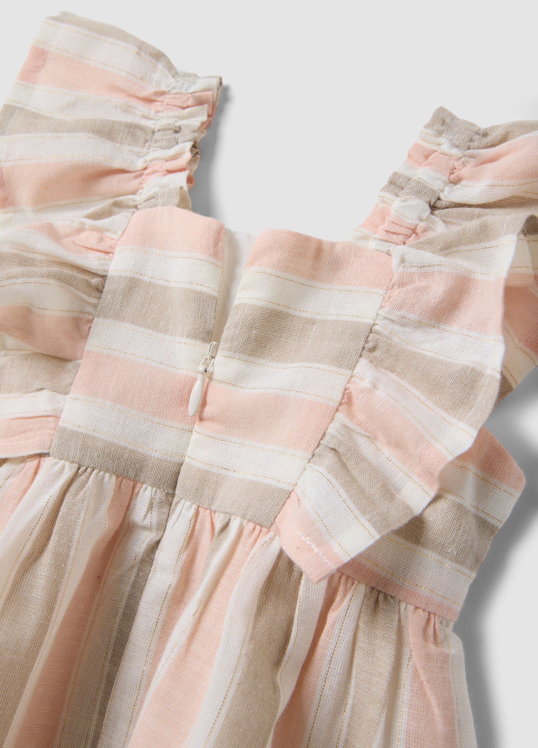 OVS Pink Striped Cotton And Linen-Blend Dress With Ruffles