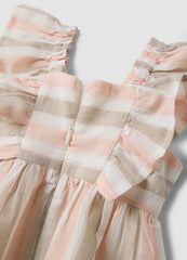 OVS Pink Striped Cotton And Linen-Blend Dress With Ruffles