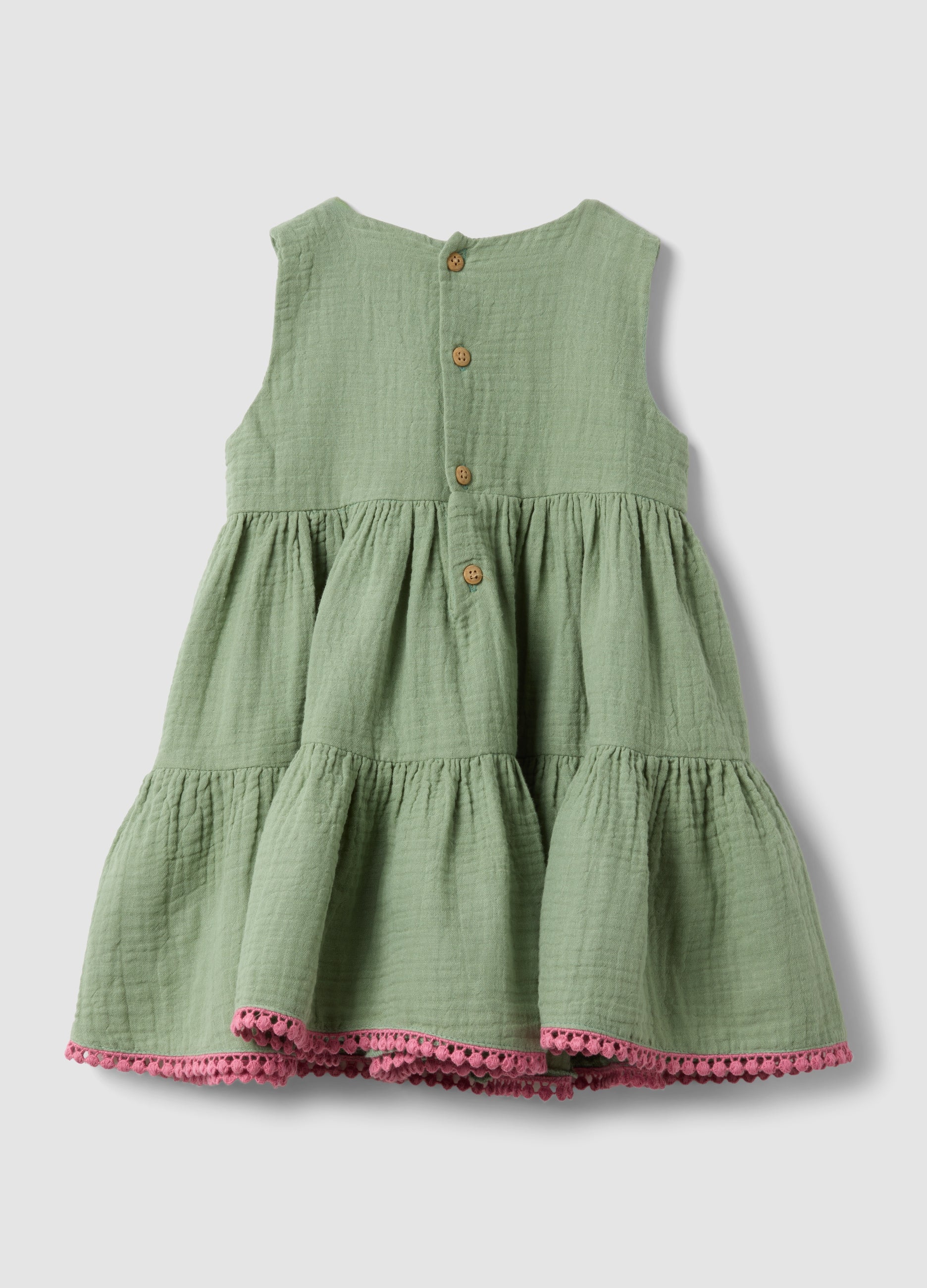 OVS Green Pure Cotton Mini Dress With Floral Embroidery