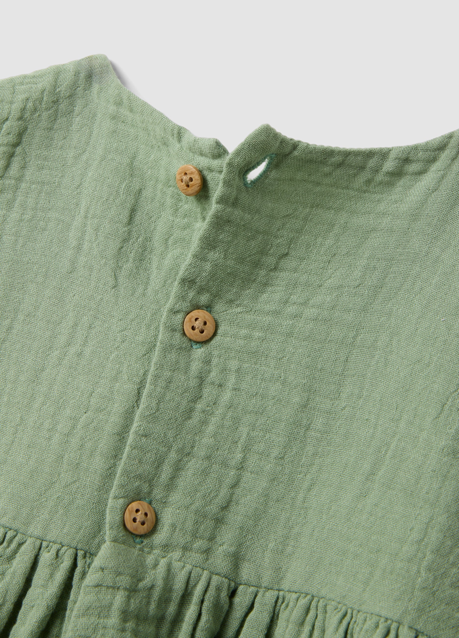 OVS Green Pure Cotton Mini Dress With Floral Embroidery
