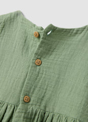 OVS Green Pure Cotton Mini Dress With Floral Embroidery