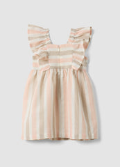 OVS Pink Striped Cotton And Linen-Blend Dress With Ruffles