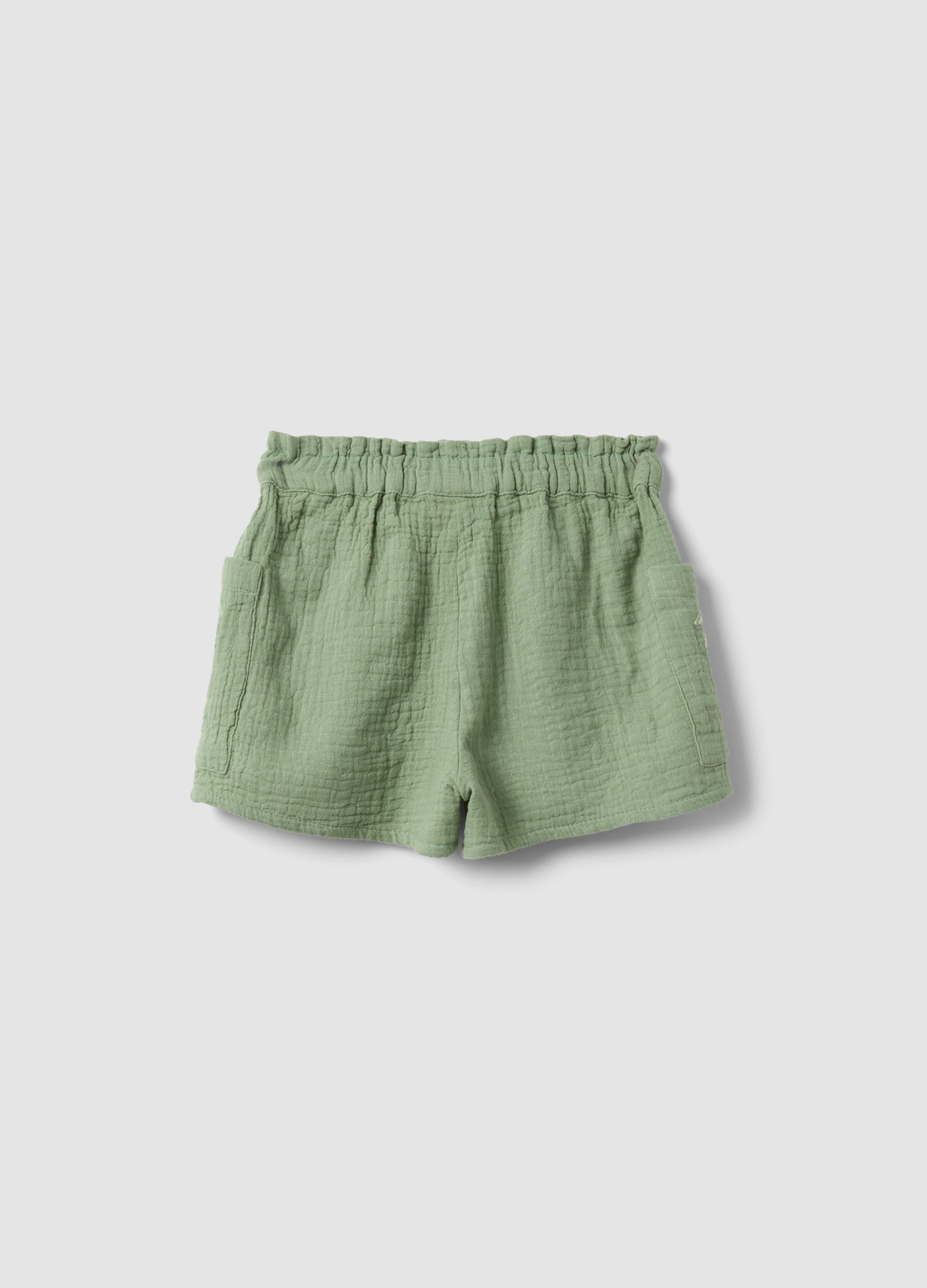 OVS Green Pure Cotton Shorts With Floral Embroidery For Baby Girl, Regular Fit