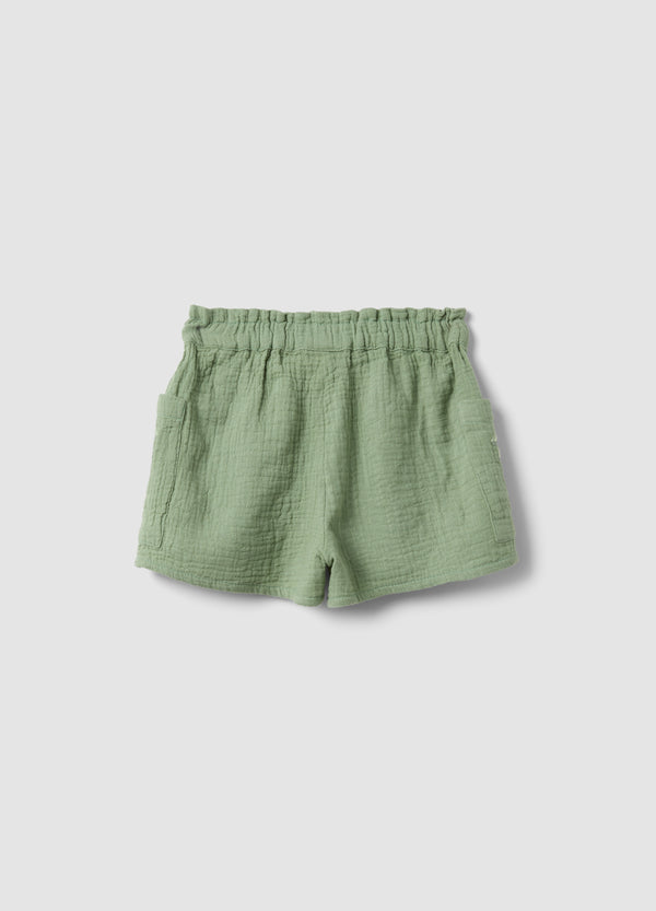 OVS Green Pure Cotton Shorts With Floral Embroidery For Baby Girl, Regular Fit