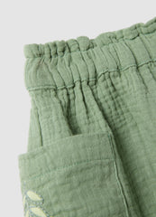 OVS Green Pure Cotton Shorts With Floral Embroidery For Baby Girl, Regular Fit