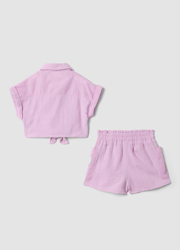 OVS Pink Pure Cotton Set With Short-Sleeved Shirt And Shorts