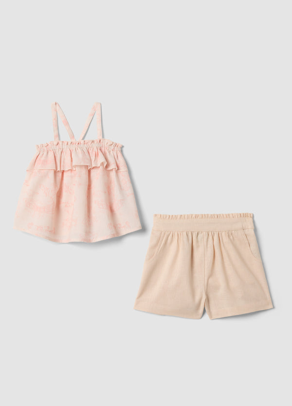 OVS Pink Pure Cotton Set With Top And Shorts