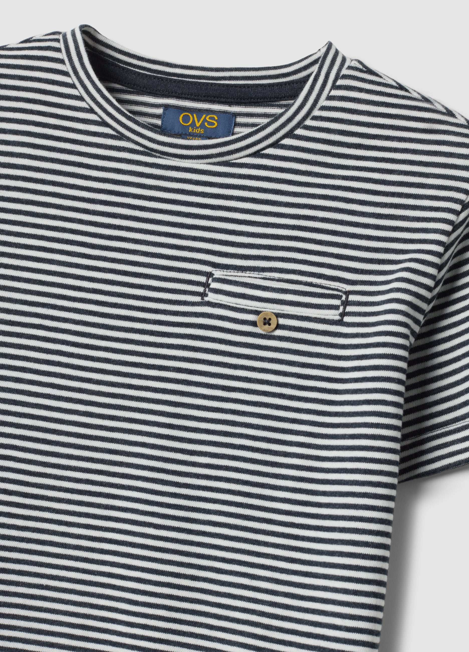 OVS Blue Cotton-Blend Set With Striped T-Shirt And Shorts