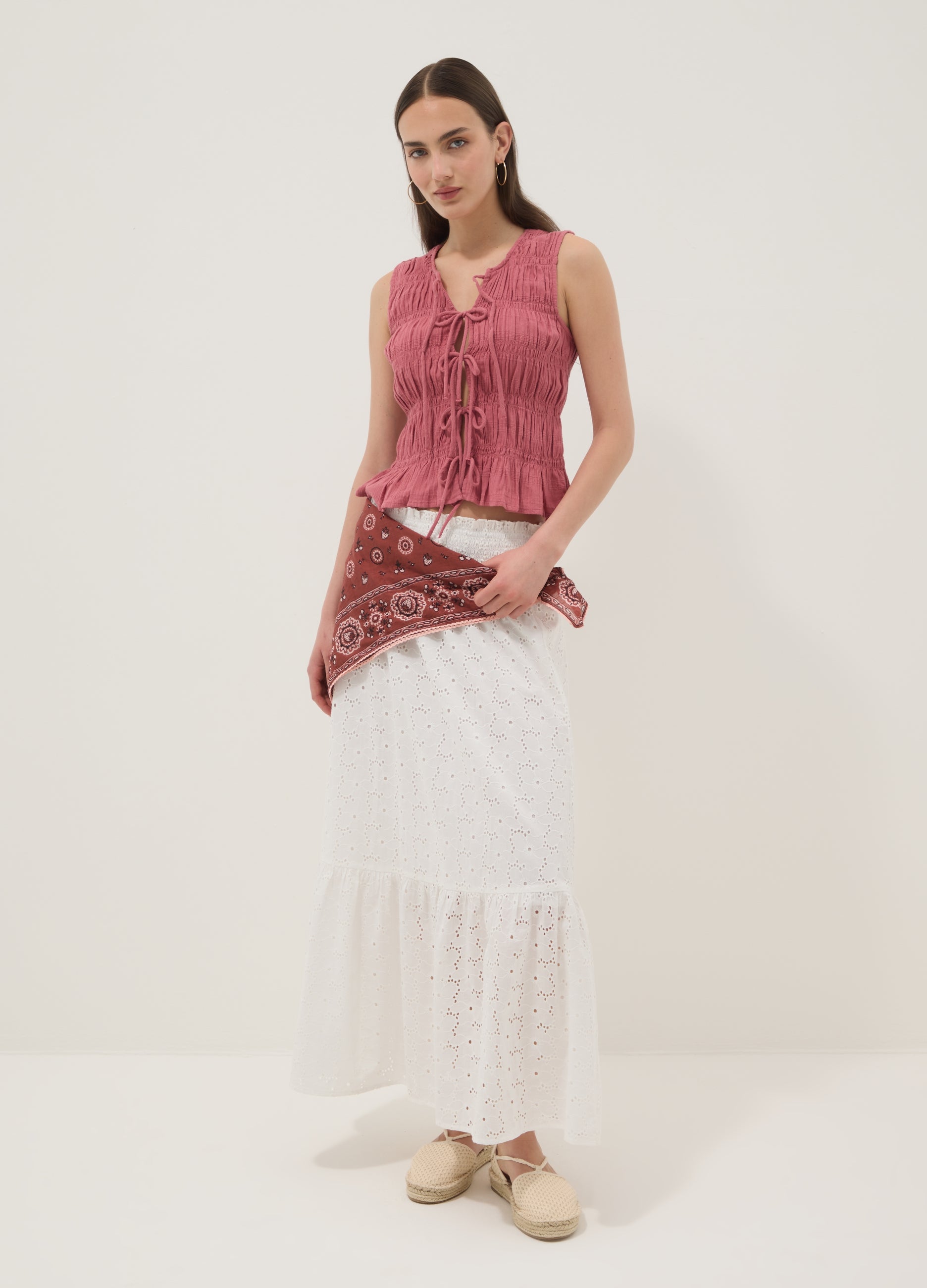OVS Long White Broderie Anglaise Skirt In Pure Cotton