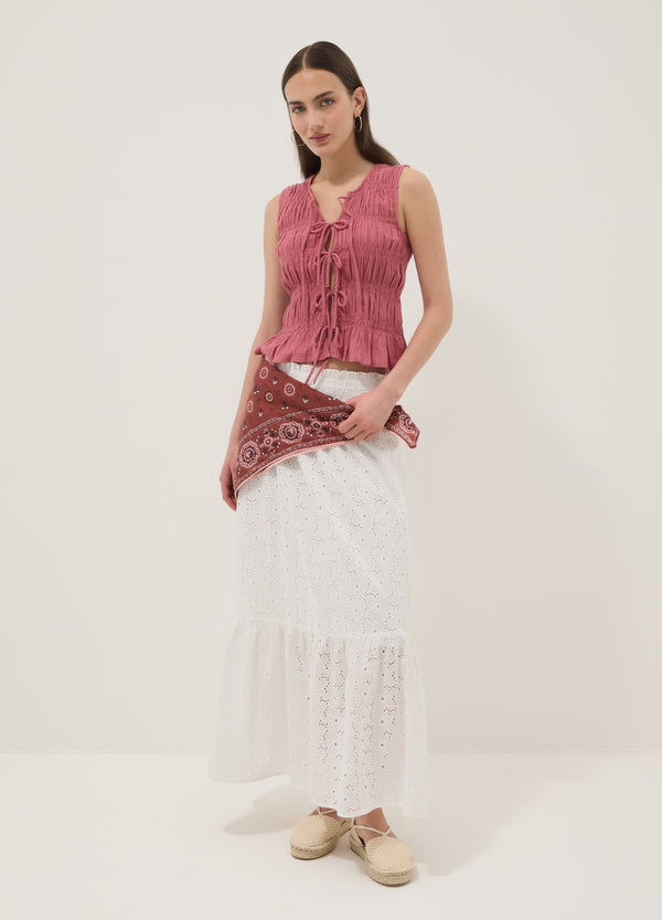 OVS Long White Broderie Anglaise Skirt In Pure Cotton