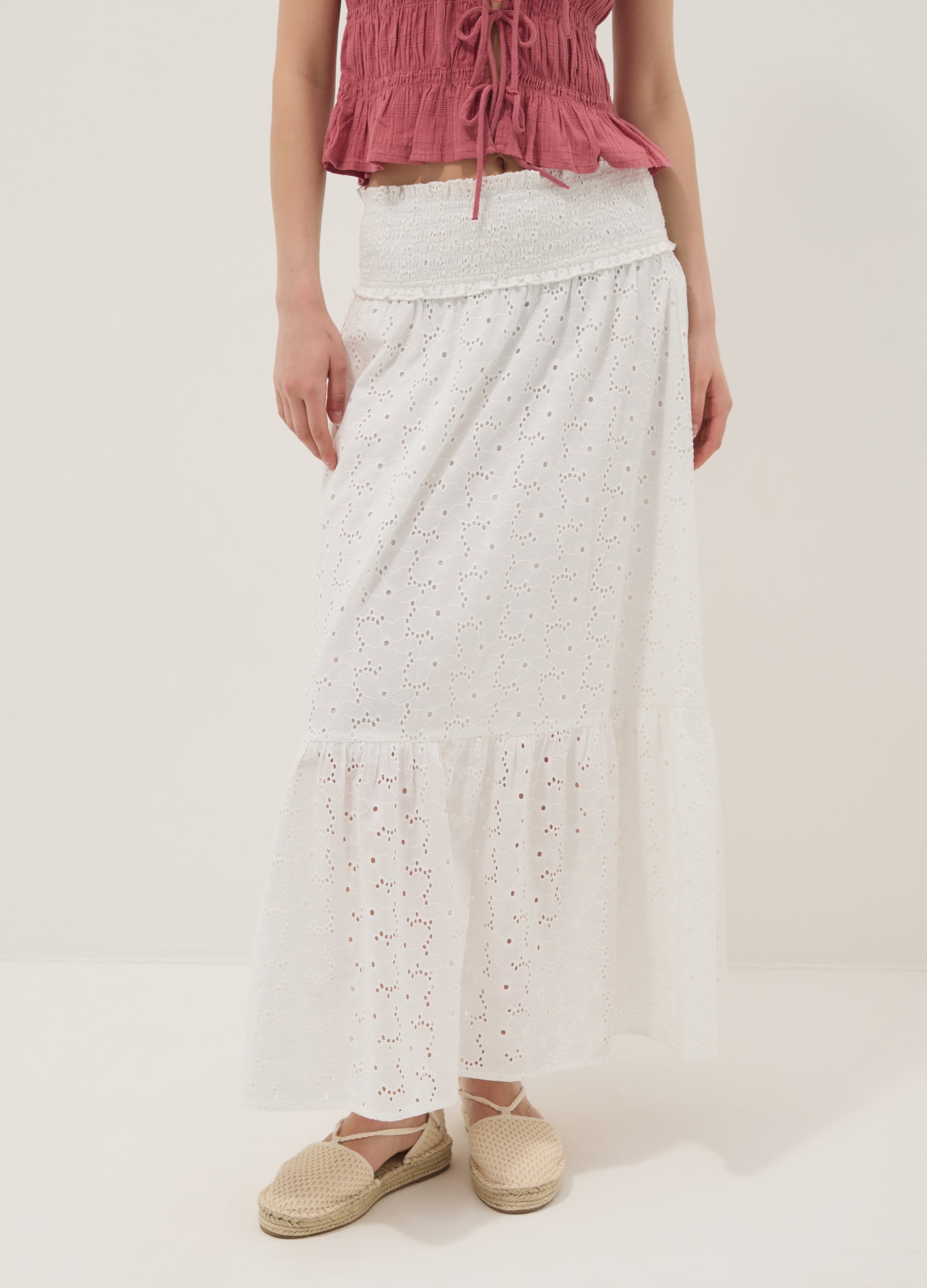 OVS Long White Broderie Anglaise Skirt In Pure Cotton