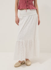 OVS Long White Broderie Anglaise Skirt In Pure Cotton