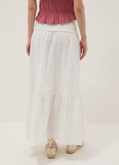 OVS Long White Broderie Anglaise Skirt In Pure Cotton