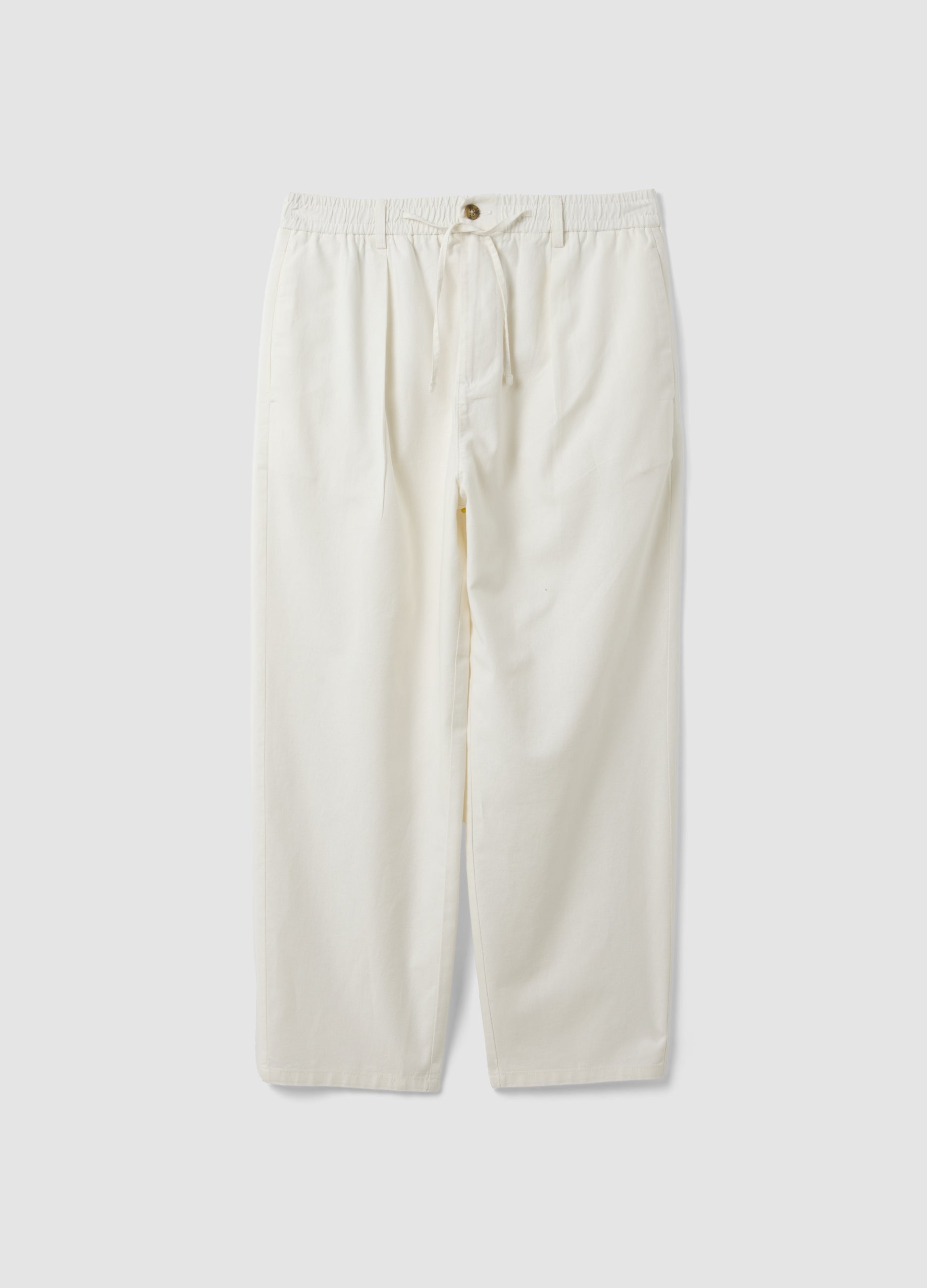 OVS White Linen-Cotton Blend Trousers With Elasticated Waistband