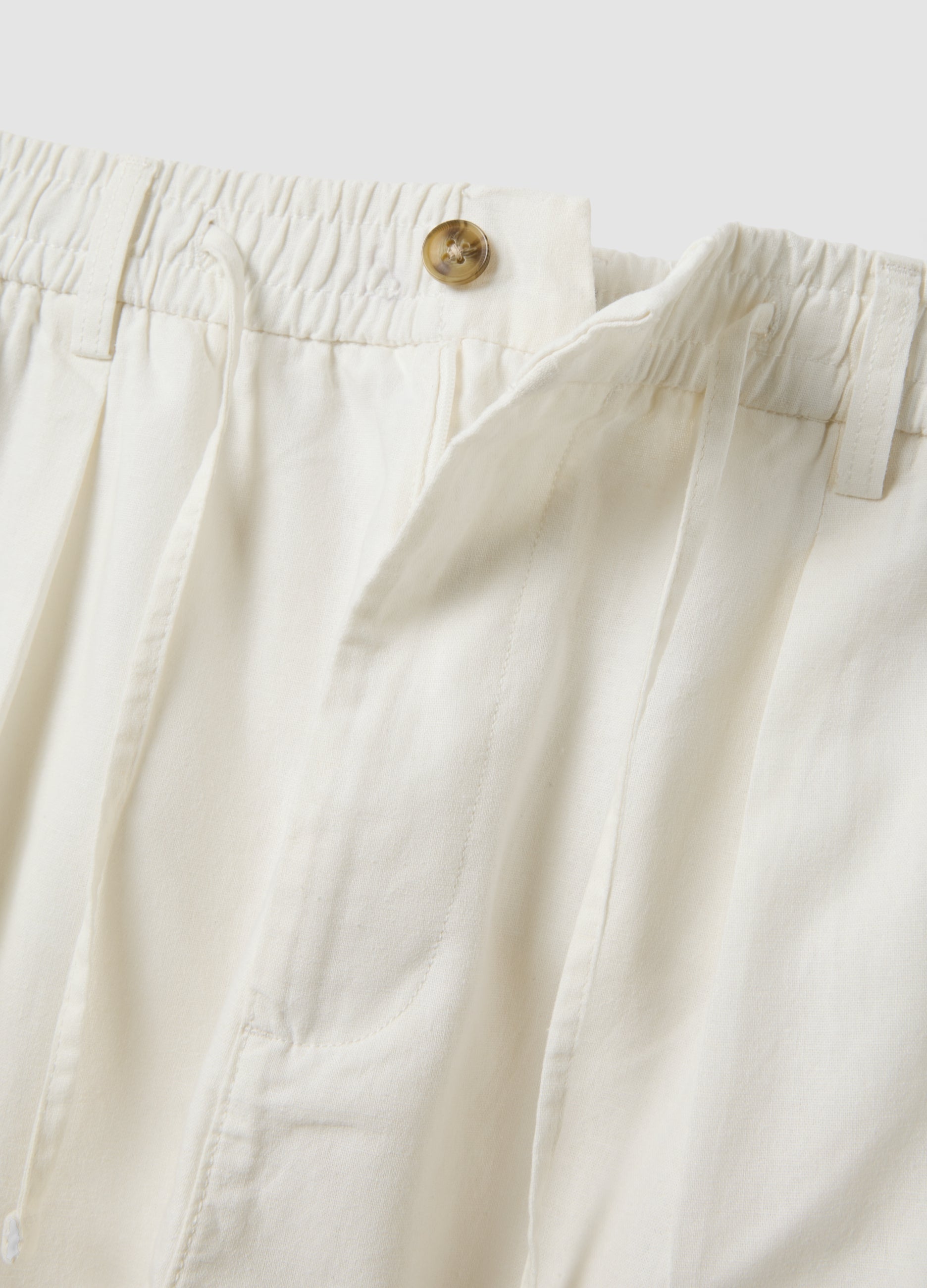 OVS White Linen-Cotton Blend Trousers With Elasticated Waistband