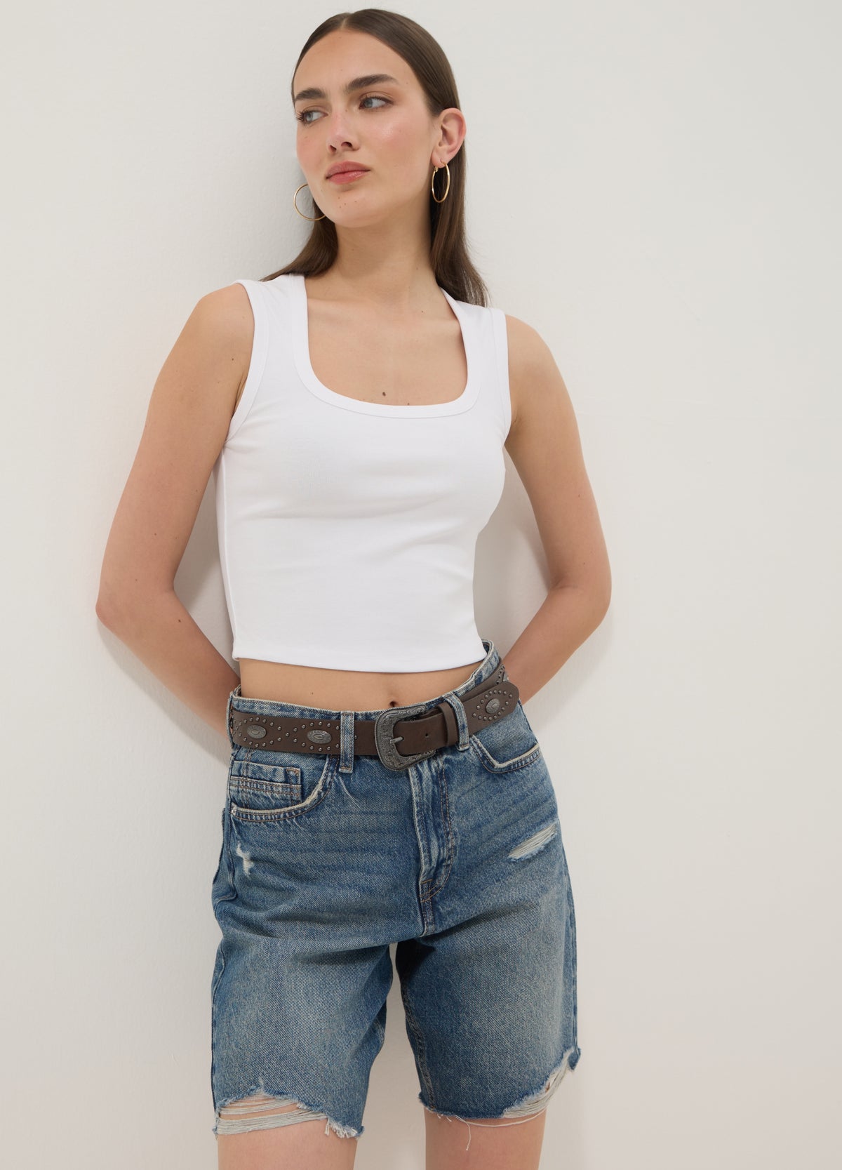 OVS White Stretch Cotton Tank Top