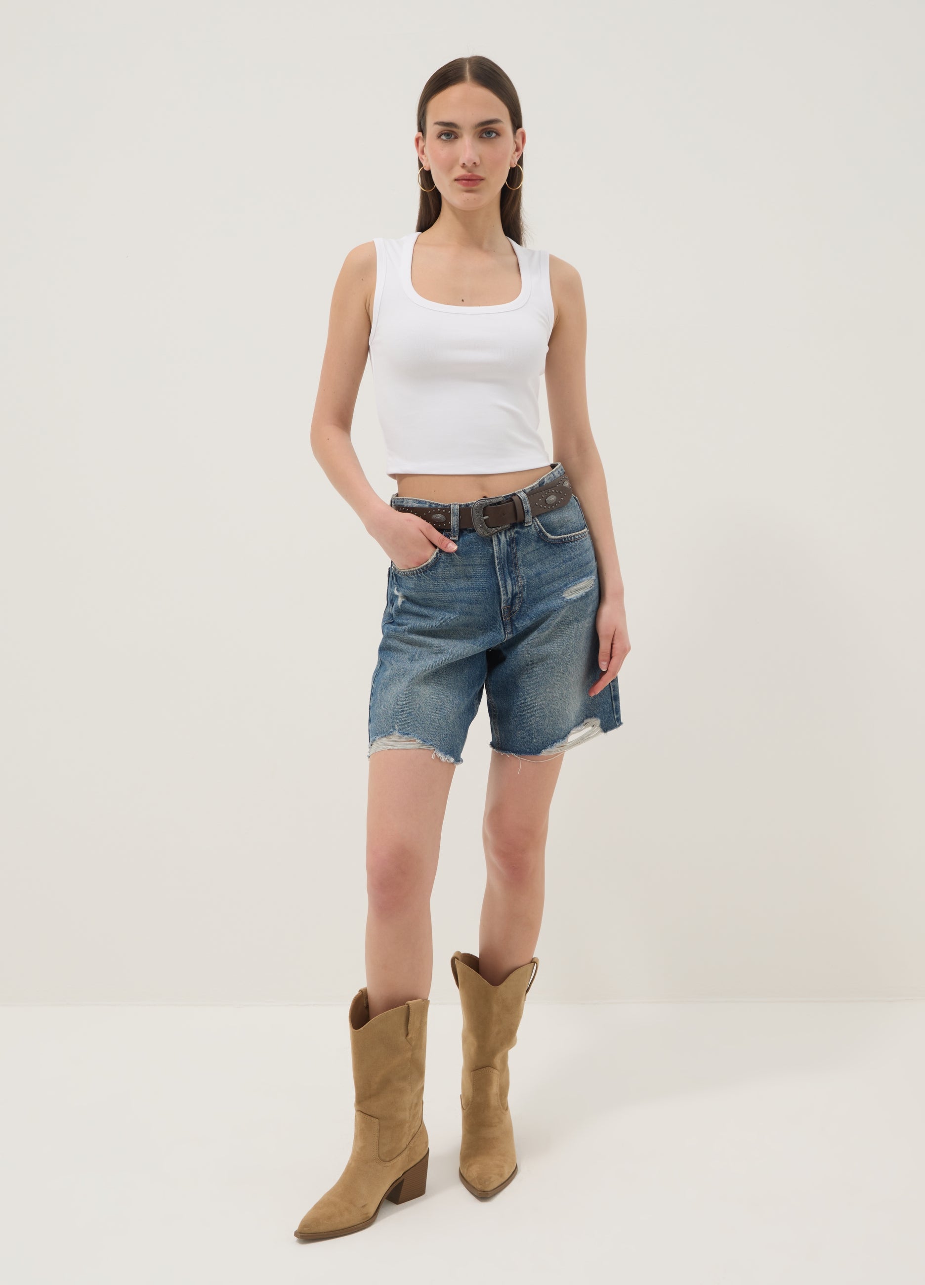OVS White Stretch Cotton Tank Top