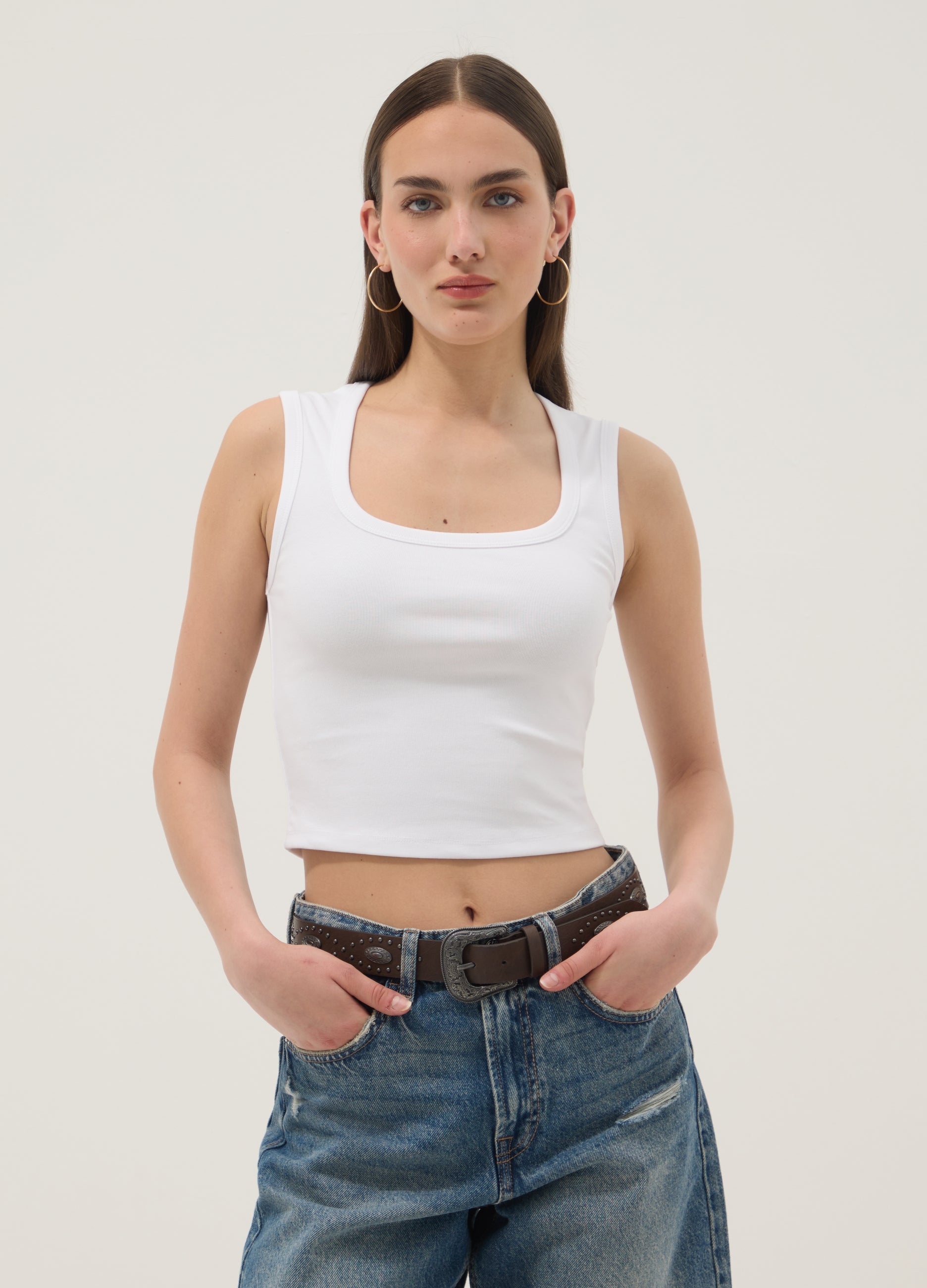 OVS White Stretch Cotton Tank Top