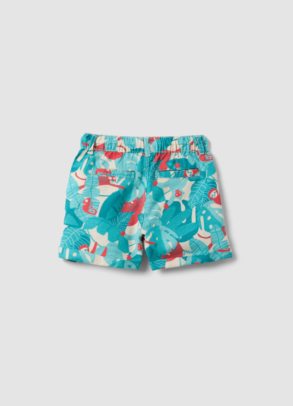 OVS Blue Viscose-Linen Blend Tropical Print Shorts For Boys, Regular Fit