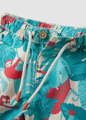 OVS Blue Viscose-Linen Blend Tropical Print Shorts For Boys, Regular Fit