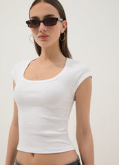 OVS White Short-Sleeve Stretch Cotton T-Shirt